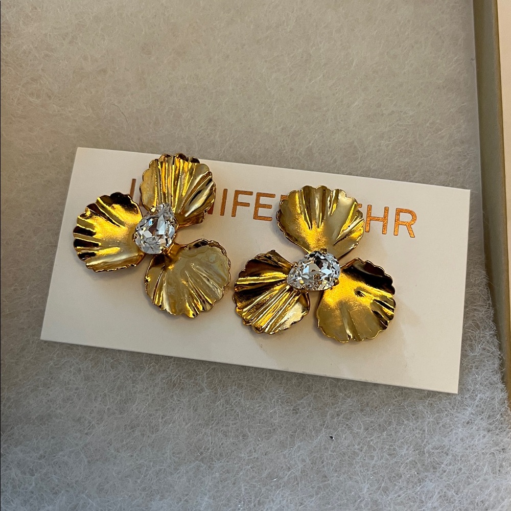 Jennifer Behr Crystal Antique Gold Earrings NWT - Picture 4 of 5